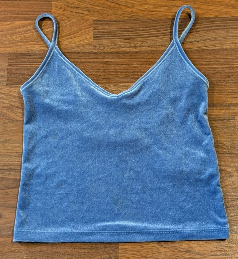 Forever 21 Womens Y2K Small Blue Velour Cami Tank Top Spaghetti Strap